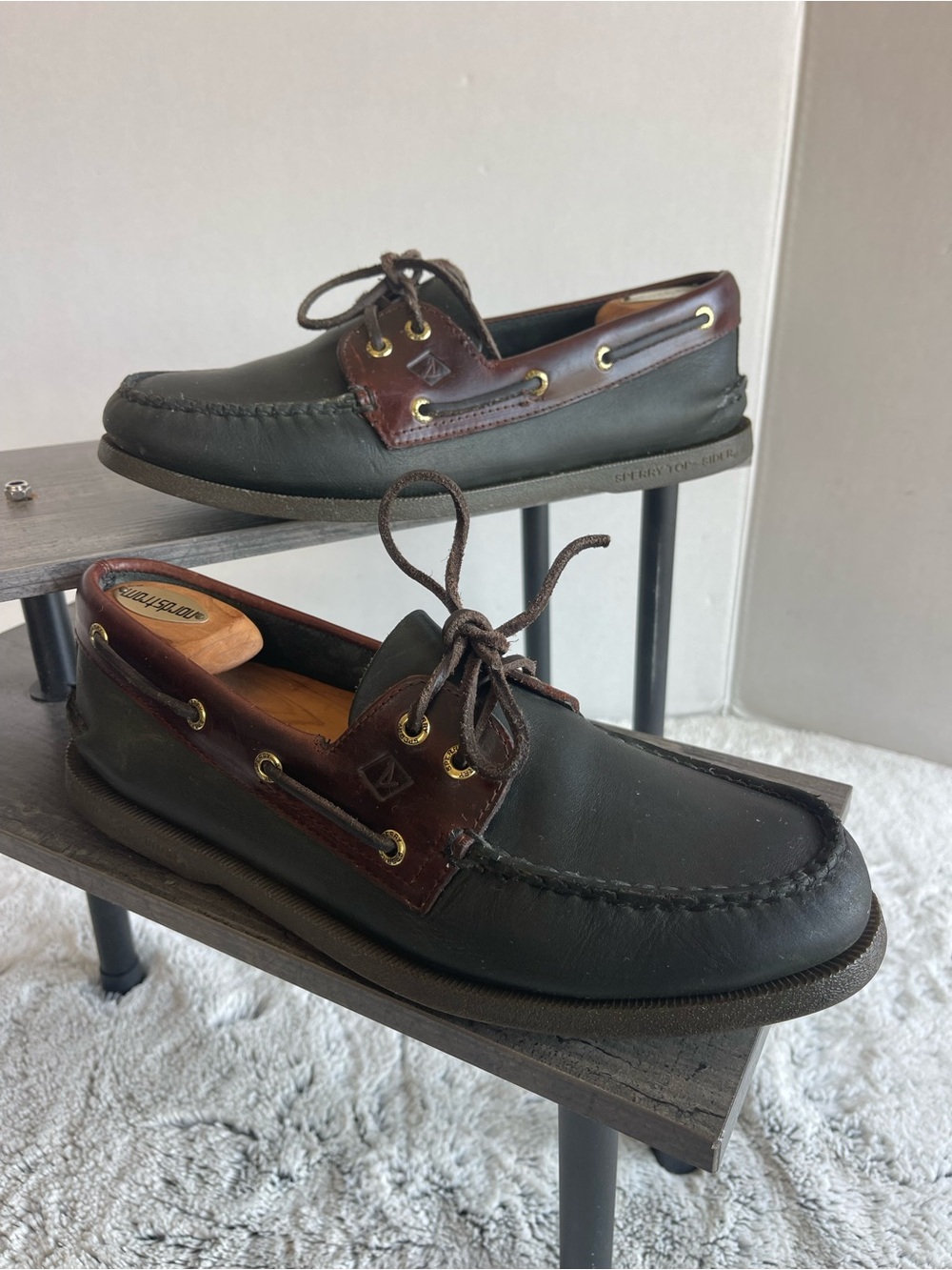 Sperry Top Sider Black/Brown leather Eye Boat shoes, size 9.5
